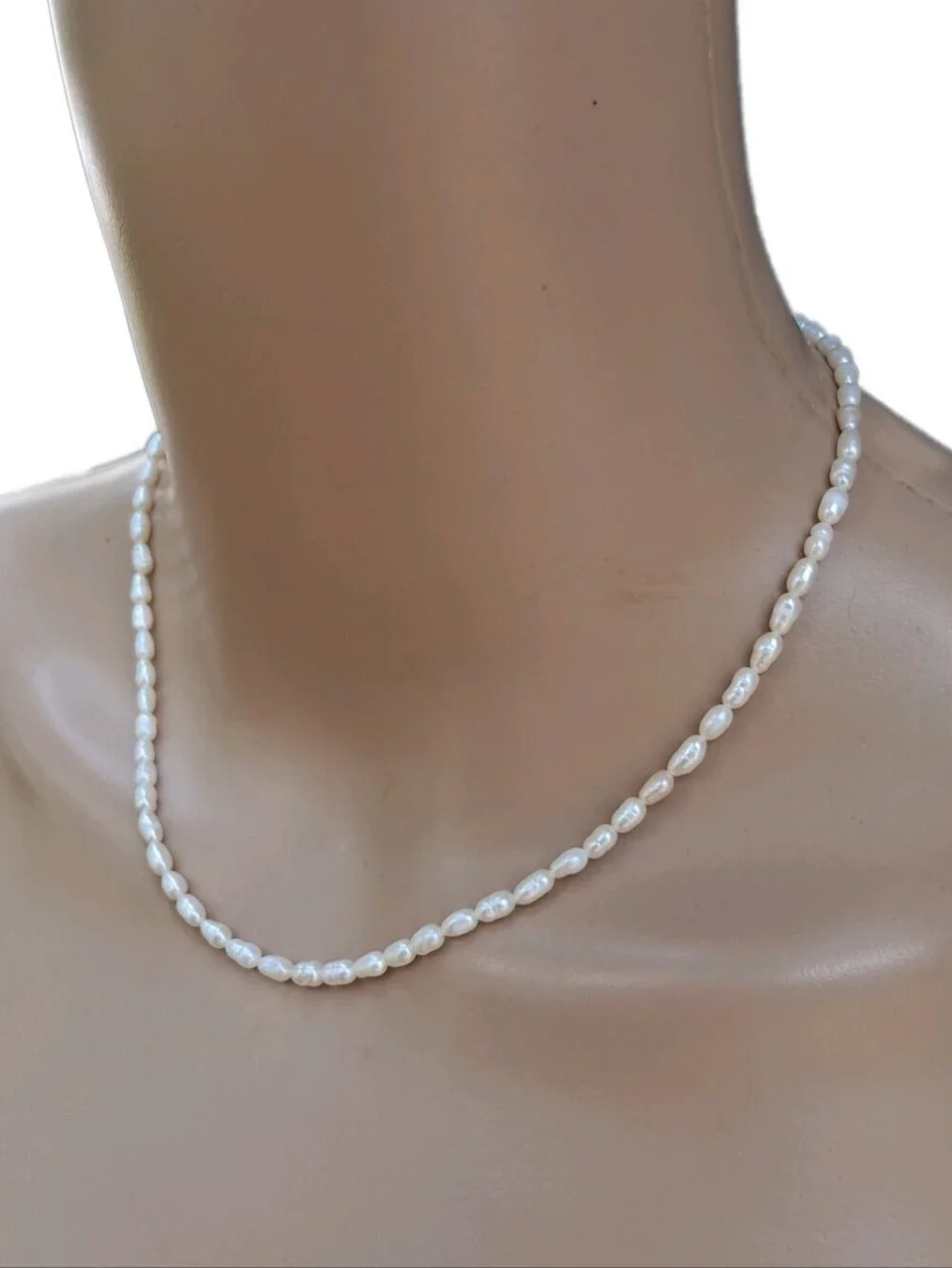 VTG Genuine White Freshwater Rice Pearl Strand Choker Necklace Barrel Clasp